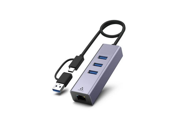 Adaptateur  USB-C/A 3.1 Métalique GigaLAN avec HUB 3 ports USB-A