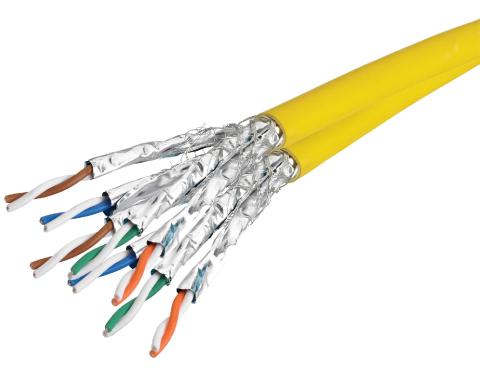 Double-câble S/FTP blindé catégorie 7A jaune - 1000 MHz